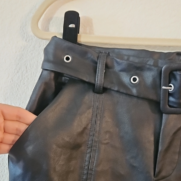 Fashion Nova Black Belted Faux Leather Pants - Picture 2 of 6